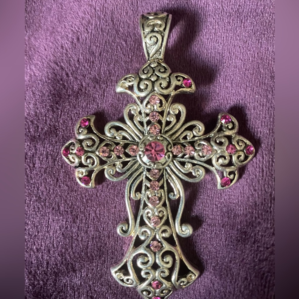 Ornate Pink Crystal Cross Pendant